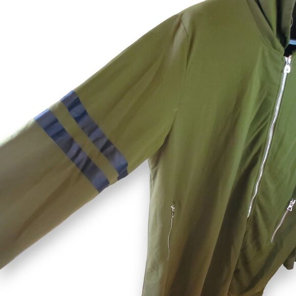 COOFANDY Cardigan Hoodie Mens XXL Green Navy Stripe Asymmetrical Zip Longline - Picture 2 of 12